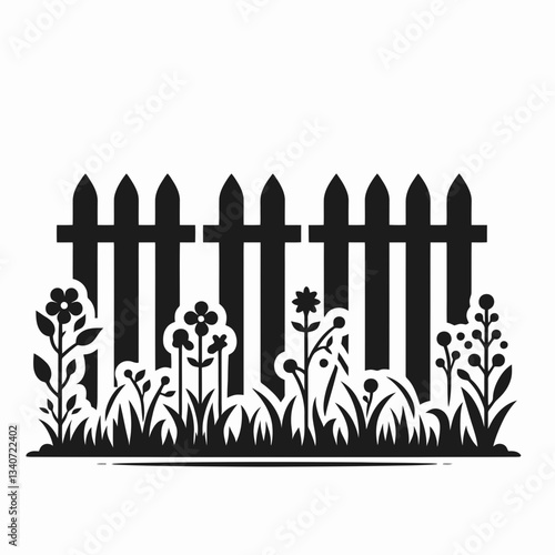 very simple flat and minimalist Garden Fence silhouette in black on a white background