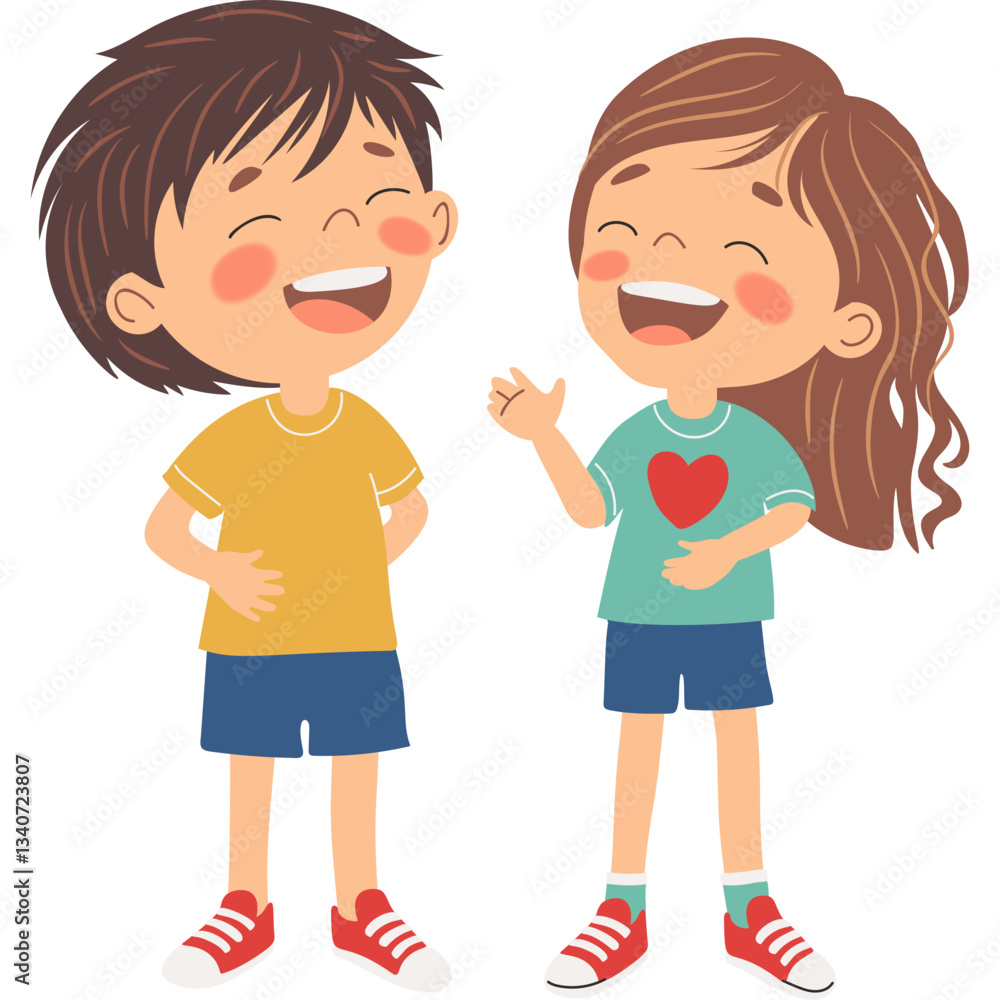 Smiling boy and girl, funny cartoon vector illustration Smiling boy and girl, funny cartoon vector illustration
