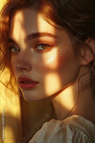 Portrait of a woman with vibrant red hair, captured in a close-up shot