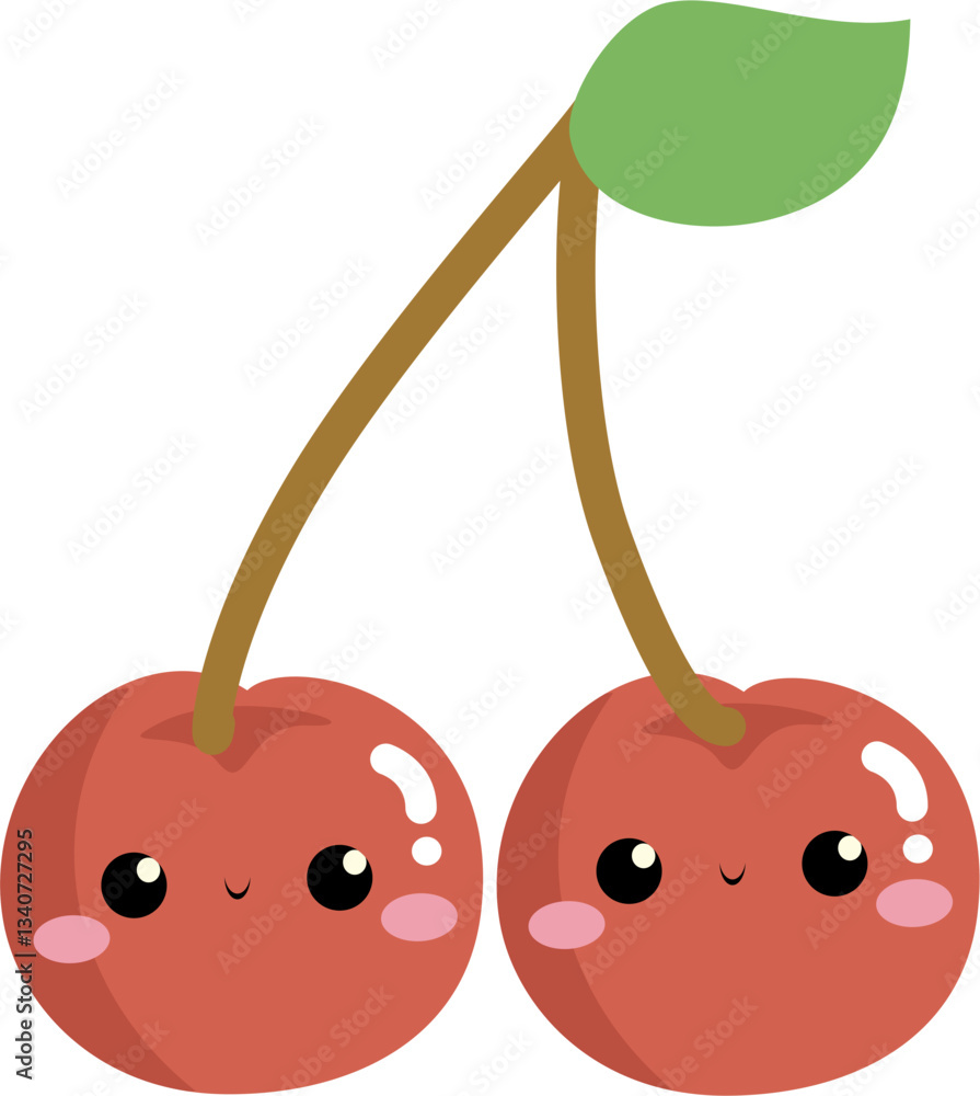 Cute kawaii cherries fruit characters with faces vector hand drawn illustration Cute kawaii cherries fruit characters with faces vector hand drawn illustration