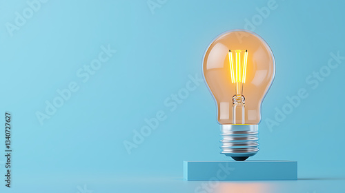 glowing light bulb on blue background symbolizes creativity and innovation, casting warm glow