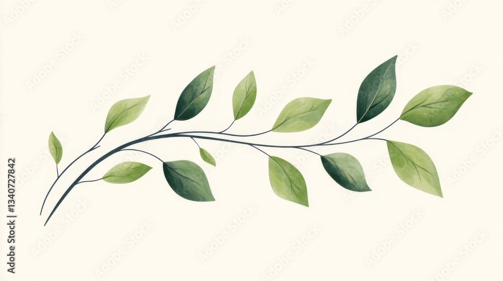 Fototapeta premium Green Leaves Branch Watercolor Illustration