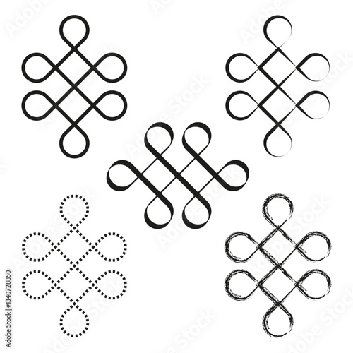 Ornamental loop pattern. Symmetric flourish design. Elegant decorative element. Black vector art.