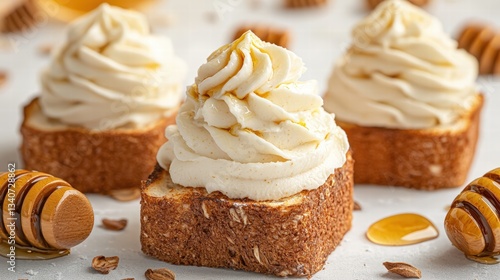 Exquisite dessert featuring a generous layer of cream topped with whipped honey butter for a luxurious indulgence