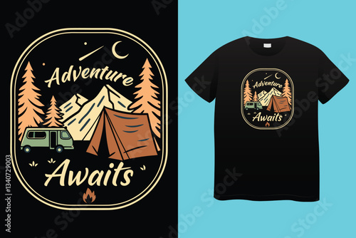 Set of Summer camp and hiking patches, badges. Vector. Concept for shirt or logo, print, stamp, patch or tee. Design with mountain, forest, hiking boots, rv trailer, camping tent, campfire.