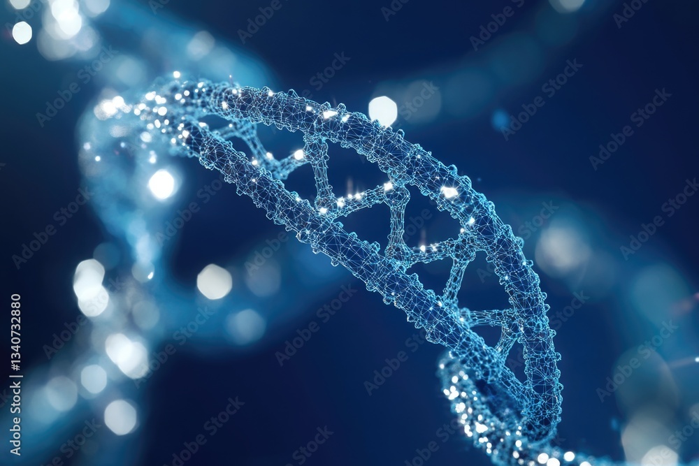A close-up view of a single strand of DNA molecule A close-up view of a single strand of DNA molecule