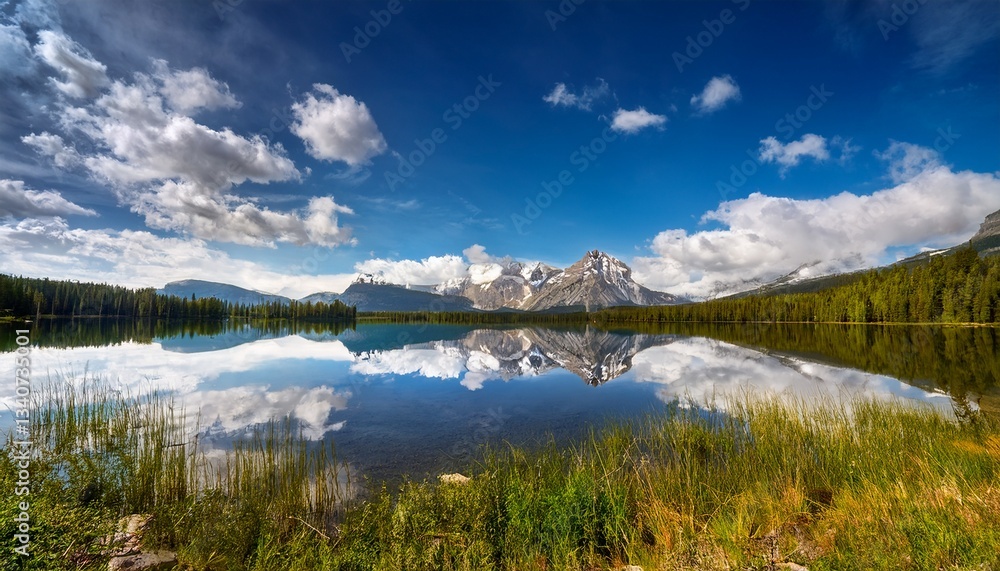 stunning lake reflection under blue sky and clouds a captivating natural landscape photography stunning lake reflection under blue sky and clouds a captivating natural landscape photography