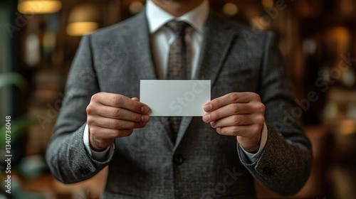 Businessman Holding Blank Card, Mockup