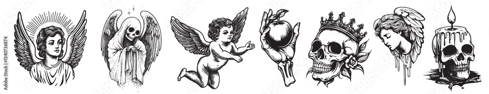 Obraz premium Vintage tattoo designs collection, element vector set