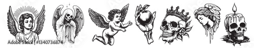 Vintage tattoo designs collection, element vector set