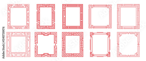 Elegant geometric red frame designs isolated illustration, vector set