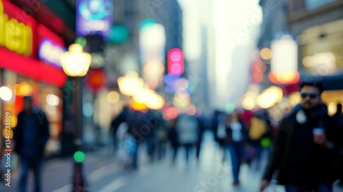 Wallpaper Mural Out-of-focus city street scene with glowing lights and people walking, conveying urban energy and modern lifestyle. Ideal for backgrounds, cityscape themes, and creative designs. Torontodigital.ca