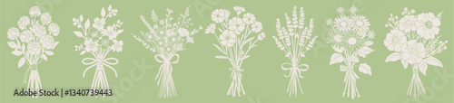 Elegant floral bouquet illustrations, isolated vector set