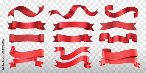 Red ribbons design isolated illustration, vector set