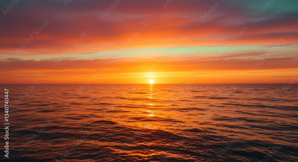 Fototapeta premium Ocean Sunset Reflecting Warm Orange Colors on Water Surface