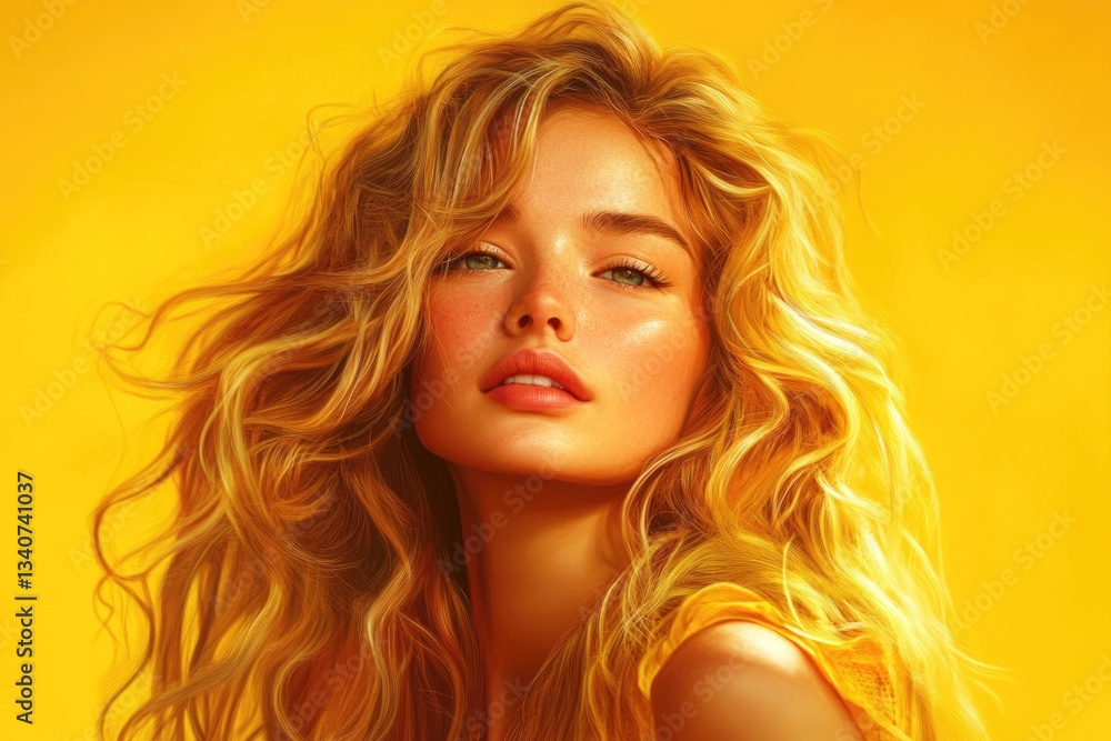 Naklejka premium A portrait of a woman with long blonde hair, looking straight ahead