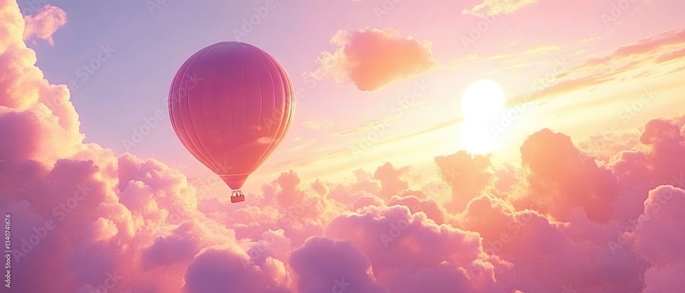 Obraz premium A hot air balloon soaring through fluffy white clouds on a sunny day