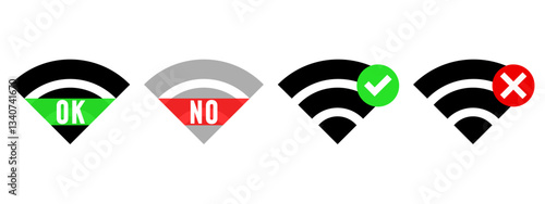 WiFiのアンテナピクトマークのベクターアイコン4セット タイプ1。インターフェイスまたはUI、WiFiスポットロゴの電波状態