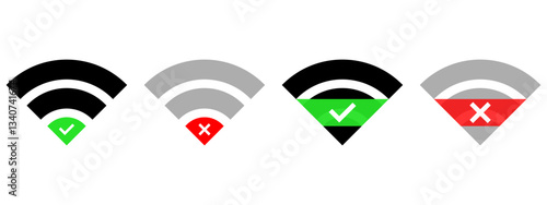 WiFiのアンテナピクトマークのベクターアイコン4セット タイプ2。インターフェイスまたはUI、WiFiスポットロゴの電波状態