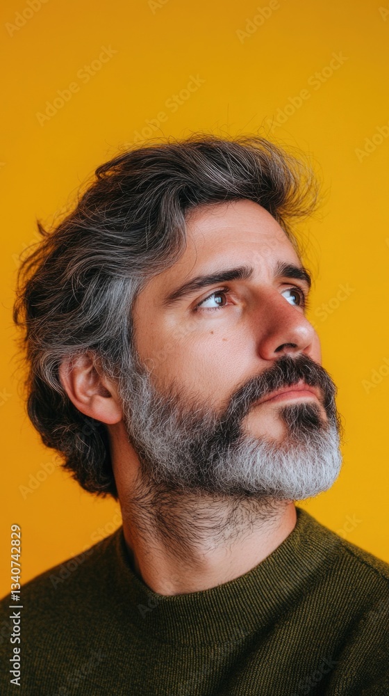Obraz premium Close-up photo of a person with a beard, suitable for various contexts such as editorial or commercial use