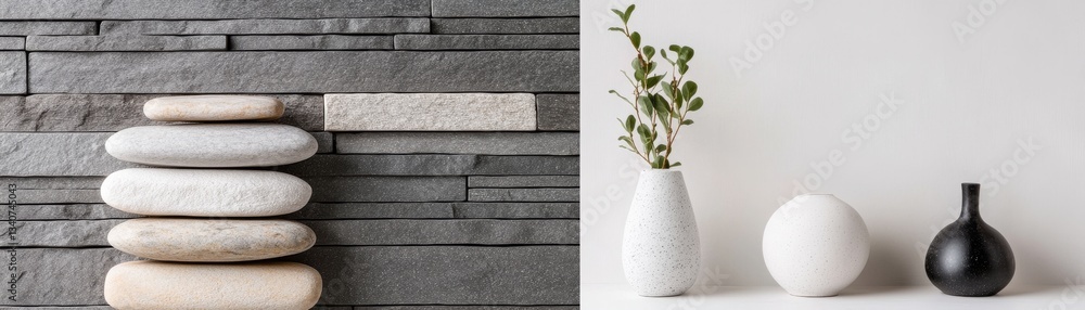 Multilayered stone cladding with a mix of polished and rough elements Multilayered stone cladding with a mix of polished and rough elements