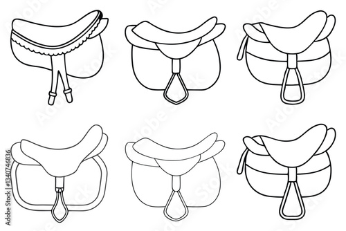  system saddle line art decorative horse riding element.eps