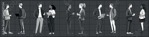 Diverse professional team collaboration, isolated vector set