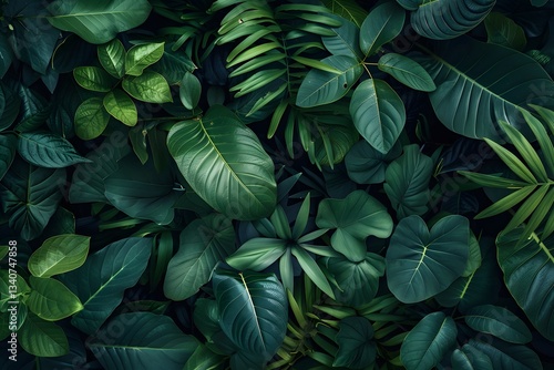 Wallpaper Mural Lush Green Tropical Foliage Background - Dark Green Leaves Texture, Exotic Plants Torontodigital.ca