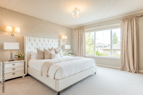 A bright and luxurious bedroom with a comfortable bed