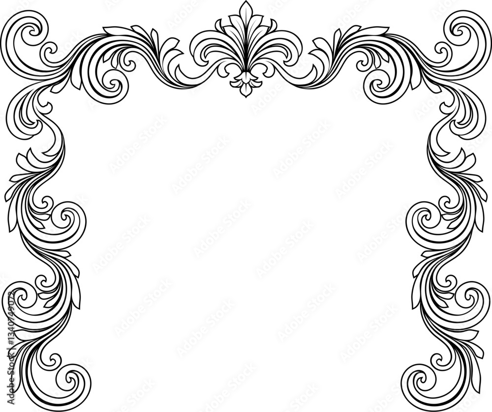 A filigree heraldic crest motif floral pattern border frame. Original design in a vintage style. A filigree heraldic crest motif floral pattern border frame. Original design in a vintage style.