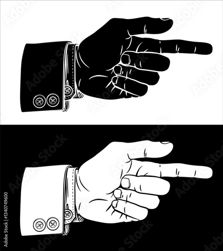 A hand pointing a finger in...