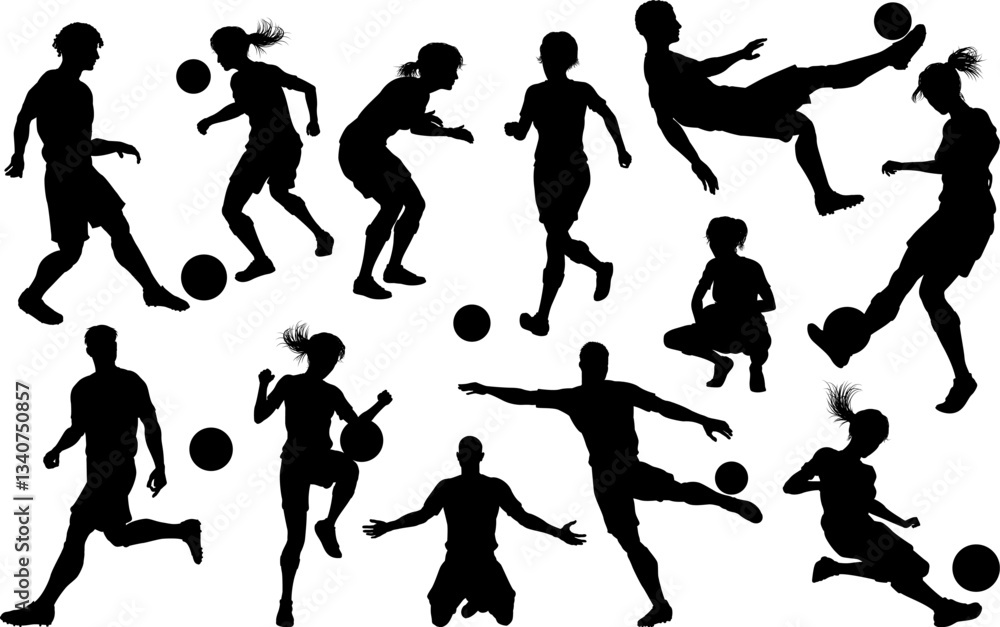Fototapeta premium Soccer football player male and female silhouette men and women set