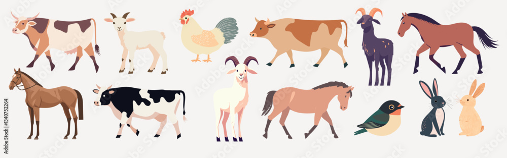 Farm animals vector illustration, isolated vector set Farm animals vector illustration, isolated vector set