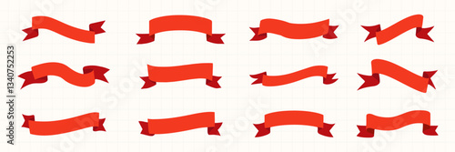 Red banners collection vector, vector element set