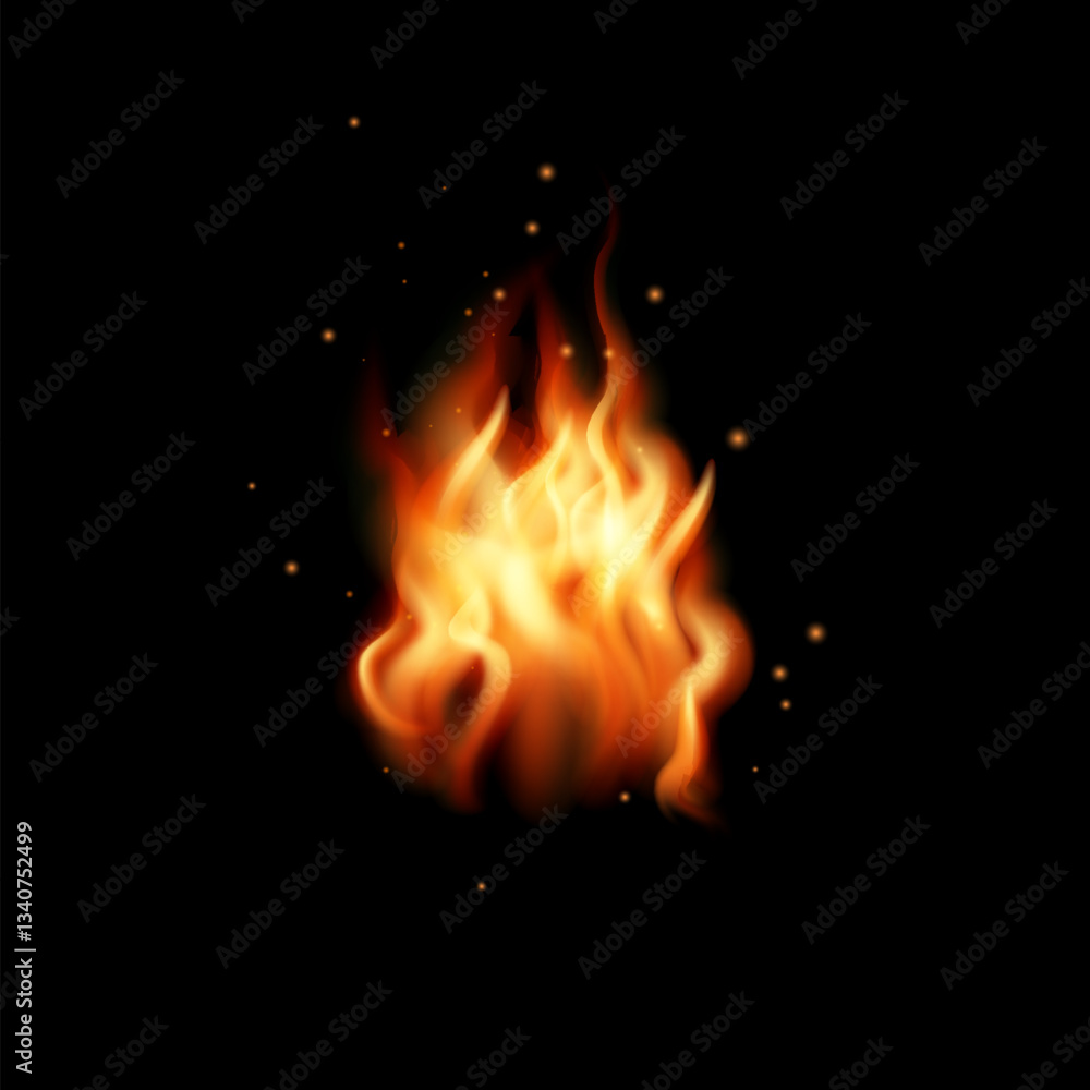 Fototapeta premium Realistic fire flame isolated on black background