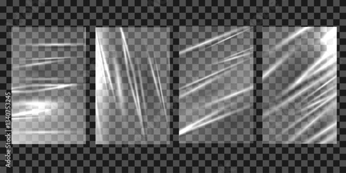 Transparent realistic stretch plastic wrap texture, film polyethylene