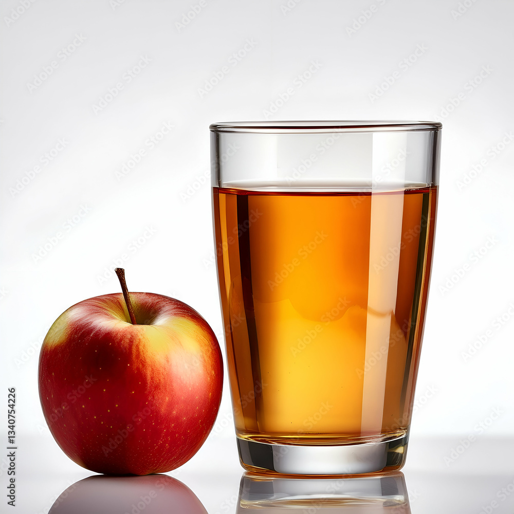 A Crisp, Refreshing Glass Of Apple Juice Alongside A Ripe, Red Apple, A Picture Of Pure, Natural Goodness In Bright, Clear Lighting A Crisp, Refreshing Glass Of Apple Juice Alongside A Ripe, Red Apple, A Picture Of Pure, Natural Goodness In Bright, Clear Lighting