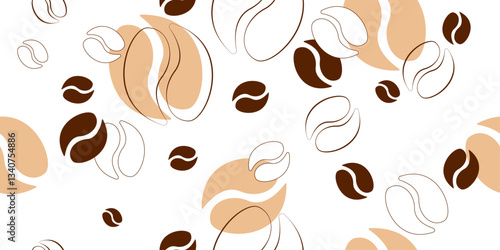 Brown reputed beans coffee pattern. Vector simple coffee beans pattern.