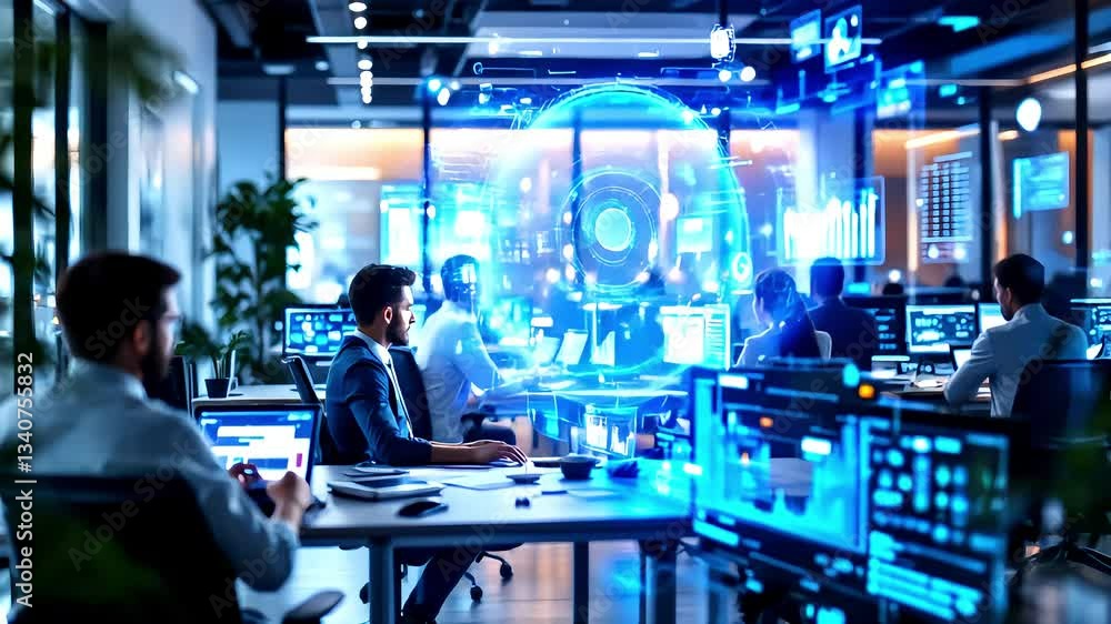 Team of Professionals Working on Data Analysis in Modern Office Setting Team of Professionals Working on Data Analysis in Modern Office Setting