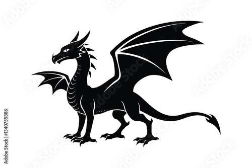 Silhouette vector art illustration of a dragon standing on its hind legs.eps