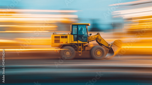 Motion blur of the movement of earthmoving trucks or vehicles used for construction. Ai generate.