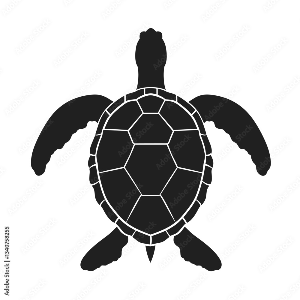 Fototapeta premium Sea turtle silhouette illustration black white vector