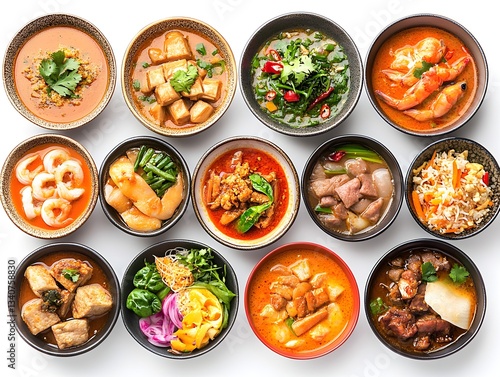 Wallpaper Mural A delicious collection of vibrant Thai food dishes in individual bowls showcasing a variety of textures and colors perfect for a restaurant menu or Torontodigital.ca