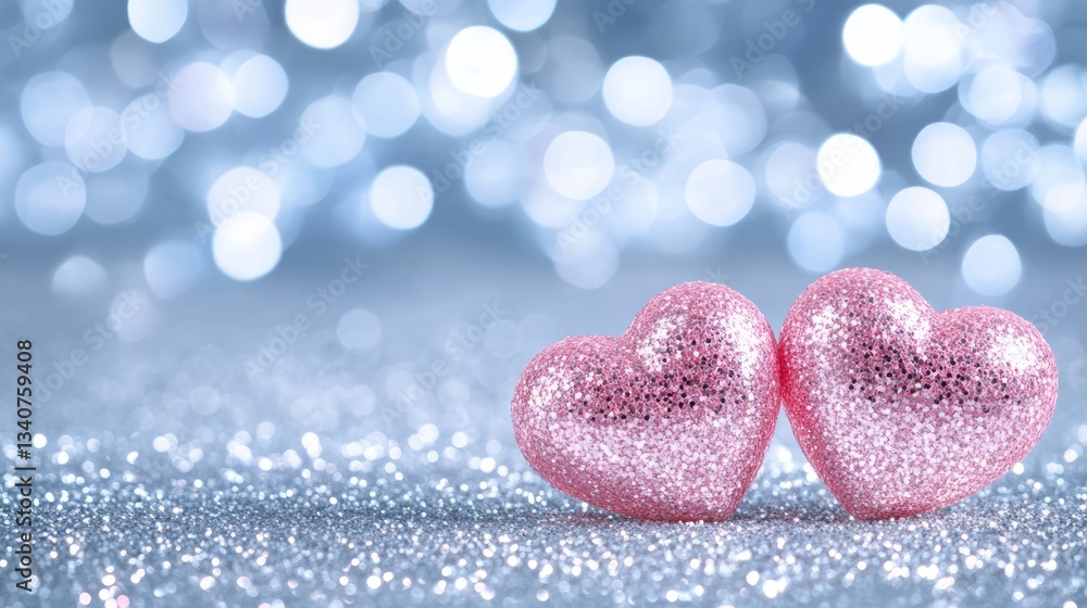 Obraz premium Romantic Pink Hearts on Sparkling Background: A Valentine's Day Image