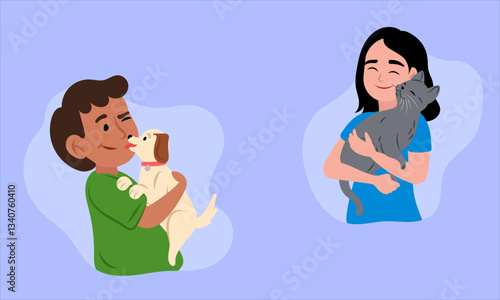 Children showing love and affection for their pets