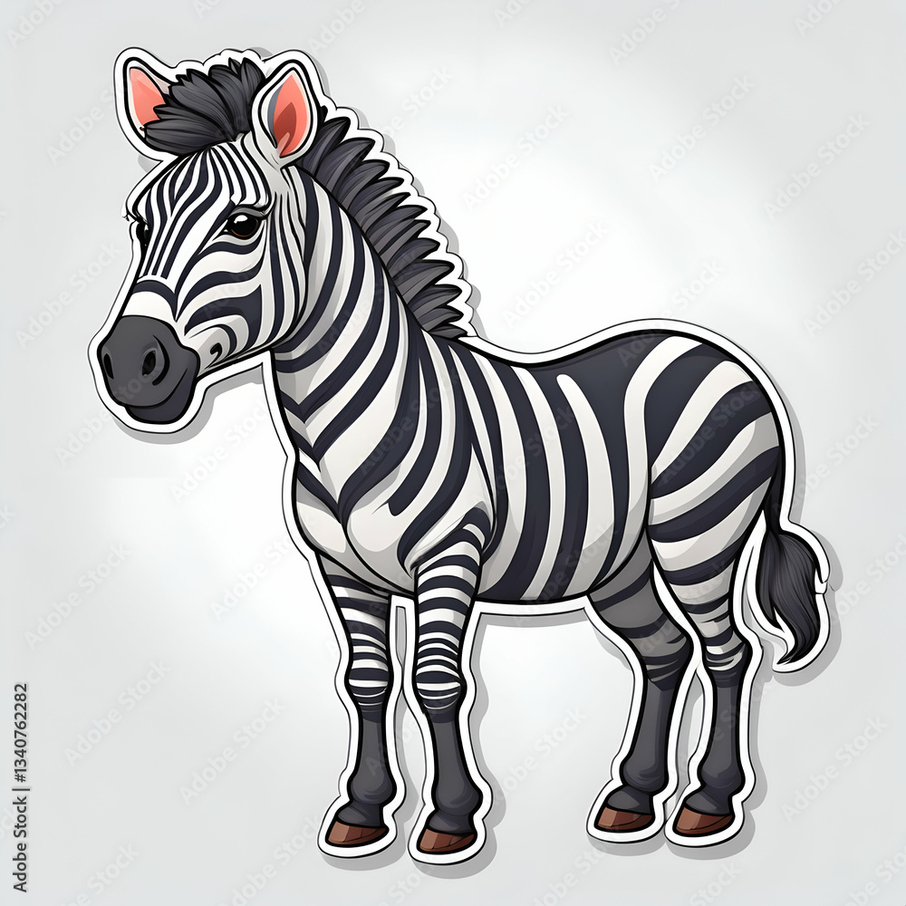 Obraz premium A Charming Zebra Sticker Showcasing A Playful And Spirited African Animal With Bold Black And White Stripes Against A Simple Gray Background