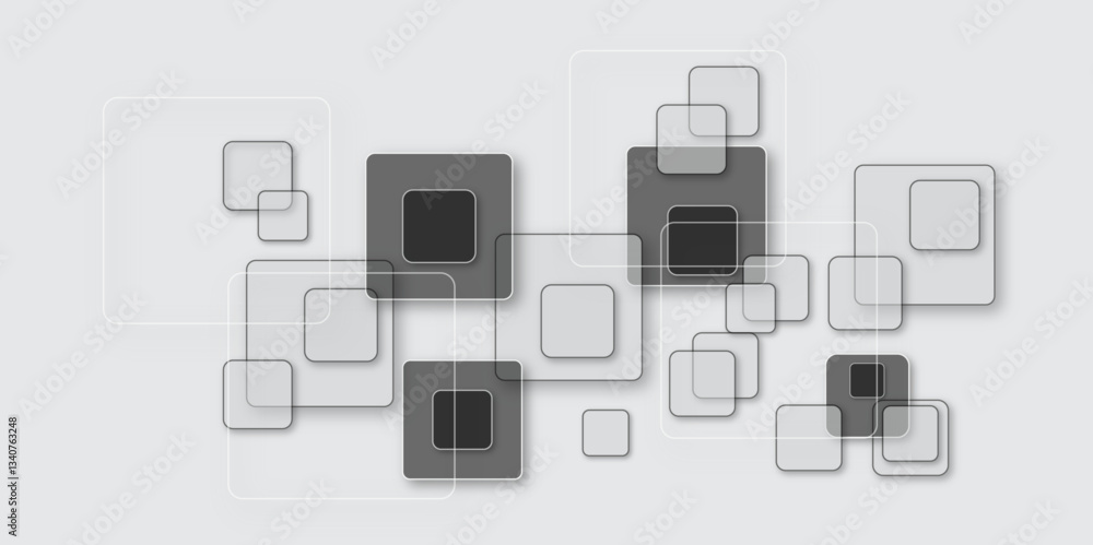 Abstract background with overlapping gray and white squares creating a modern geometric pattern. Abstract white and grey background, stripes background with geometric shape. Abstract background with overlapping gray and white squares creating a modern geometric pattern. Abstract white and grey background, stripes background with geometric shape.