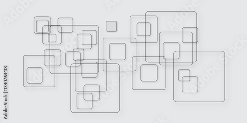 Abstract geometric connect lines. Black and white abstract background with squares. Minimal white template and poster geometric background. Abstract geometric pattern square and random black lines