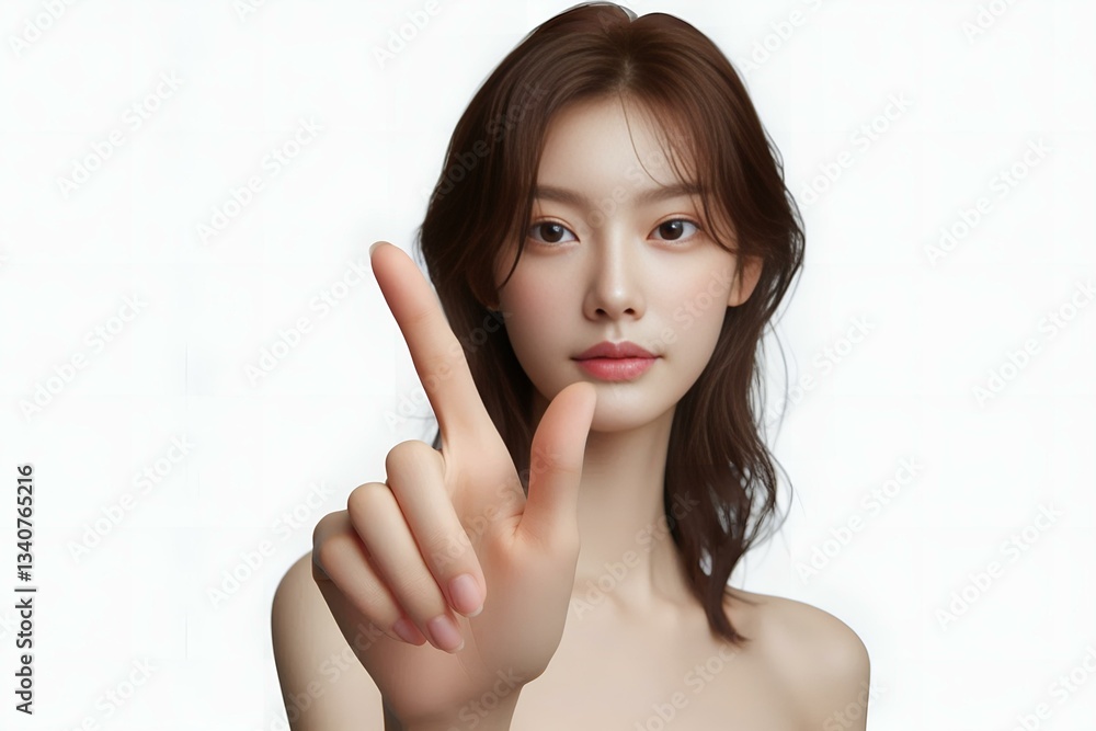 Woman's hand making pointing and touching gesture on white background. Woman's hand making pointing and touching gesture on white background.