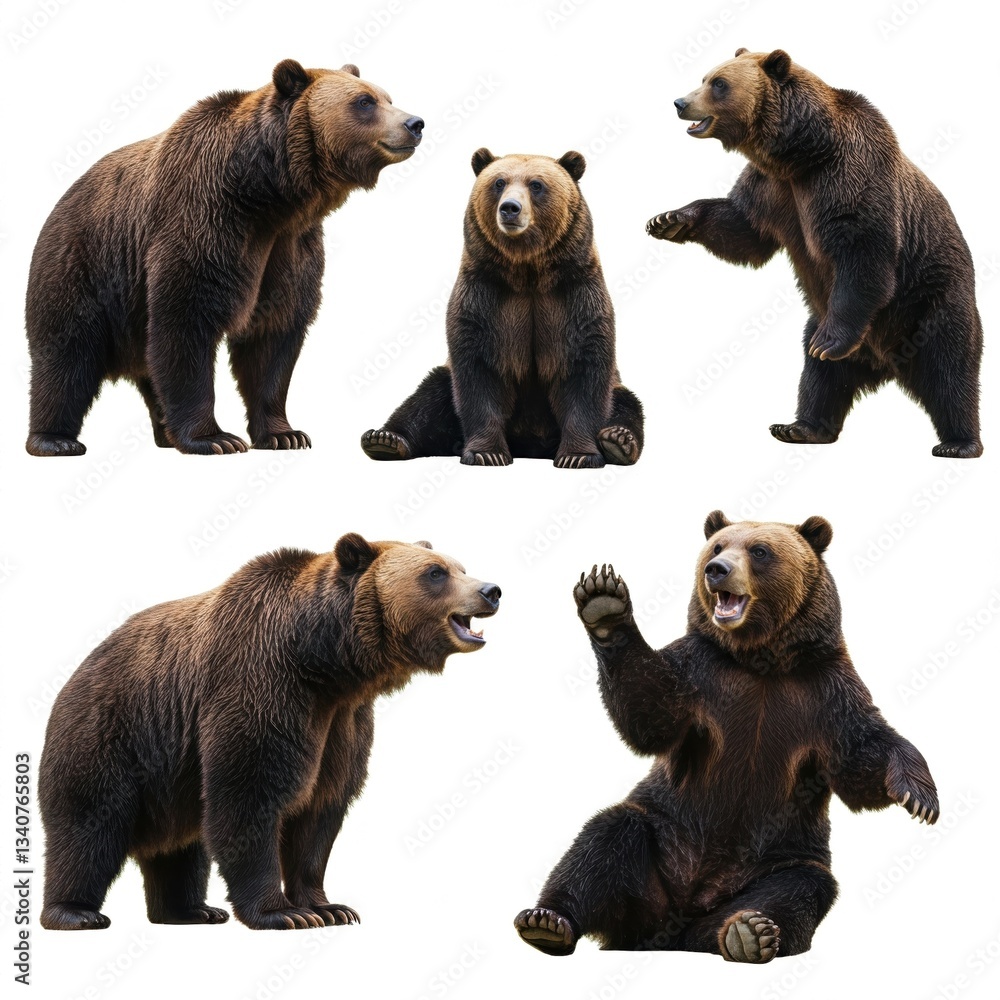 Obraz premium Captivating Grizzly Bear Illustrations Showcasing Various Poses and Expressions.